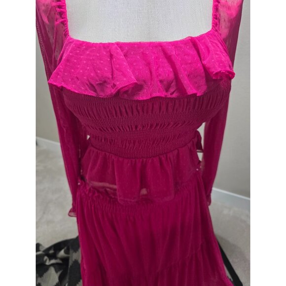 LC Lauren Conrad Womens Hot Pink Square Neck Smocked Maxi Skirt and With Ruffle - Picture 4 of 9